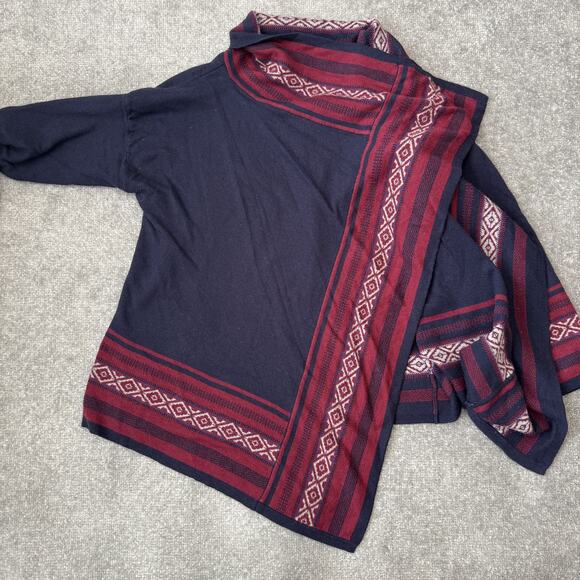Eddie Bauer Sweater Womens Small Navy Red Open Front Cardigan Aztec Wool Blend - Picture 6 of 8
